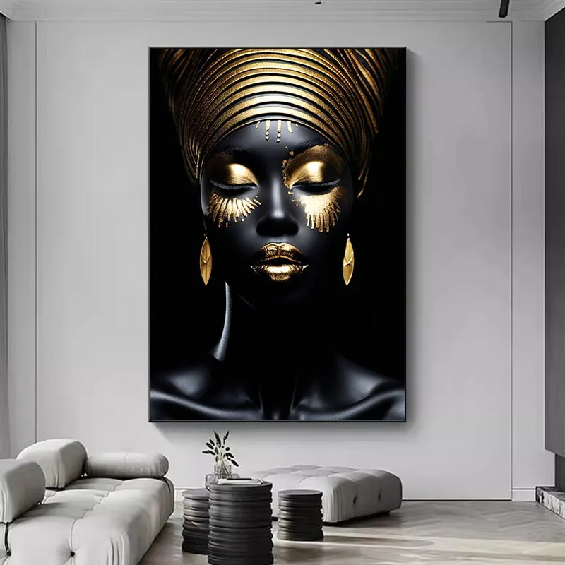 Modern Home Decor HD Print African Women Black Girl With Golden Earring Poster Wall Art Portrait Painting Cuadros