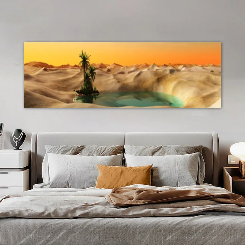 Landscape Panorama Oasis Sandy Desert Art Painting Sunset Sand Posters and Prints Wall Art Pictures for Home Decor