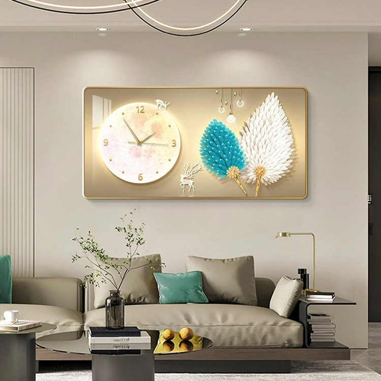 Light luxury restaurant clock wall Fashion silent clock feather home living room background wall clock