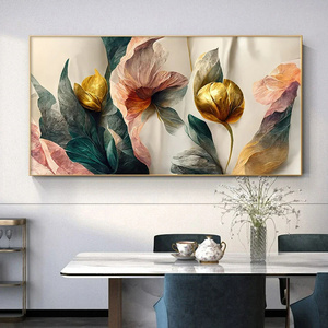 Nordic Living Room Wall Hd Canvas Prints Crystal Porcelain Painting Vintage Gold Green Pink Flowers Wall Hangings Art Paintings