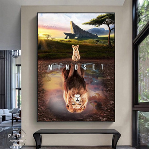 Text Animal HD Print Wall Art Mindset Is Everything Motivational Cat Lion Canvas Art Painting For Home Decor