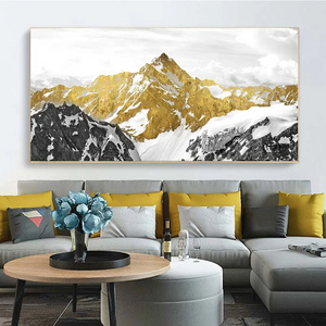 Modern Luxury Golden Mountain Bird Wall hanging Mural painting Abstract Landscape wall art designs for living room