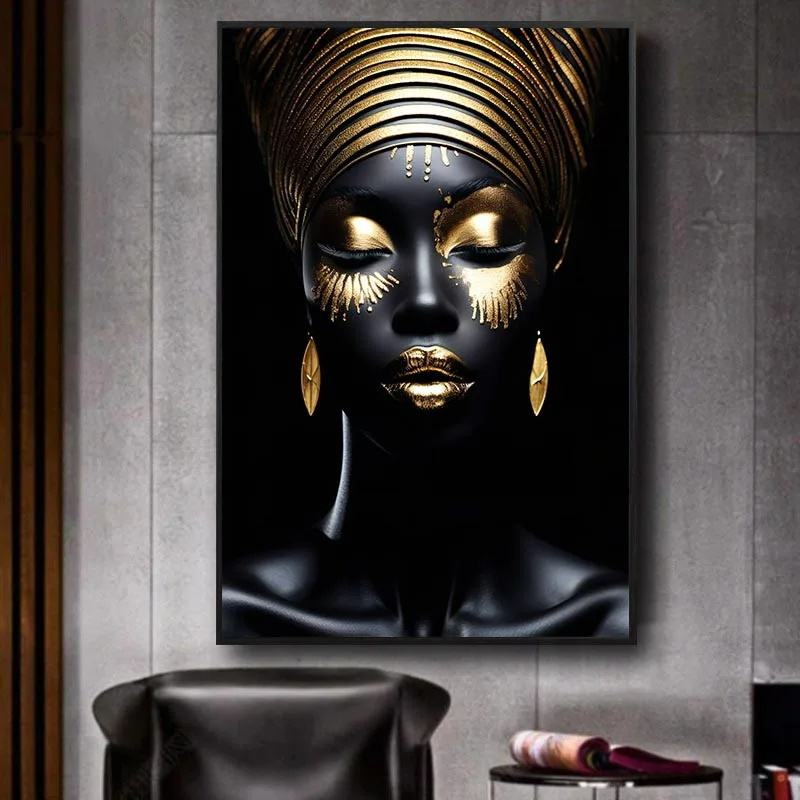 Modern Home Decor HD Print African Women Black Girl With Golden Earring Poster Wall Art Portrait Painting Cuadros