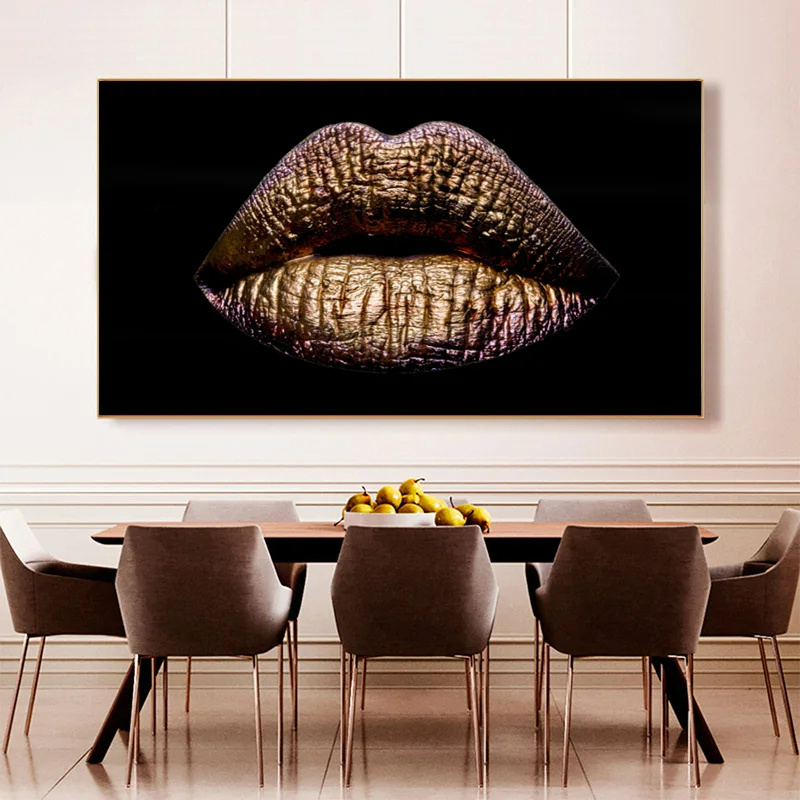 Home Decor Golden Lips Black Gold Art Sexy Lip Posters and Prints Wall Art Pictures Cuadros Canvas Oil Painting