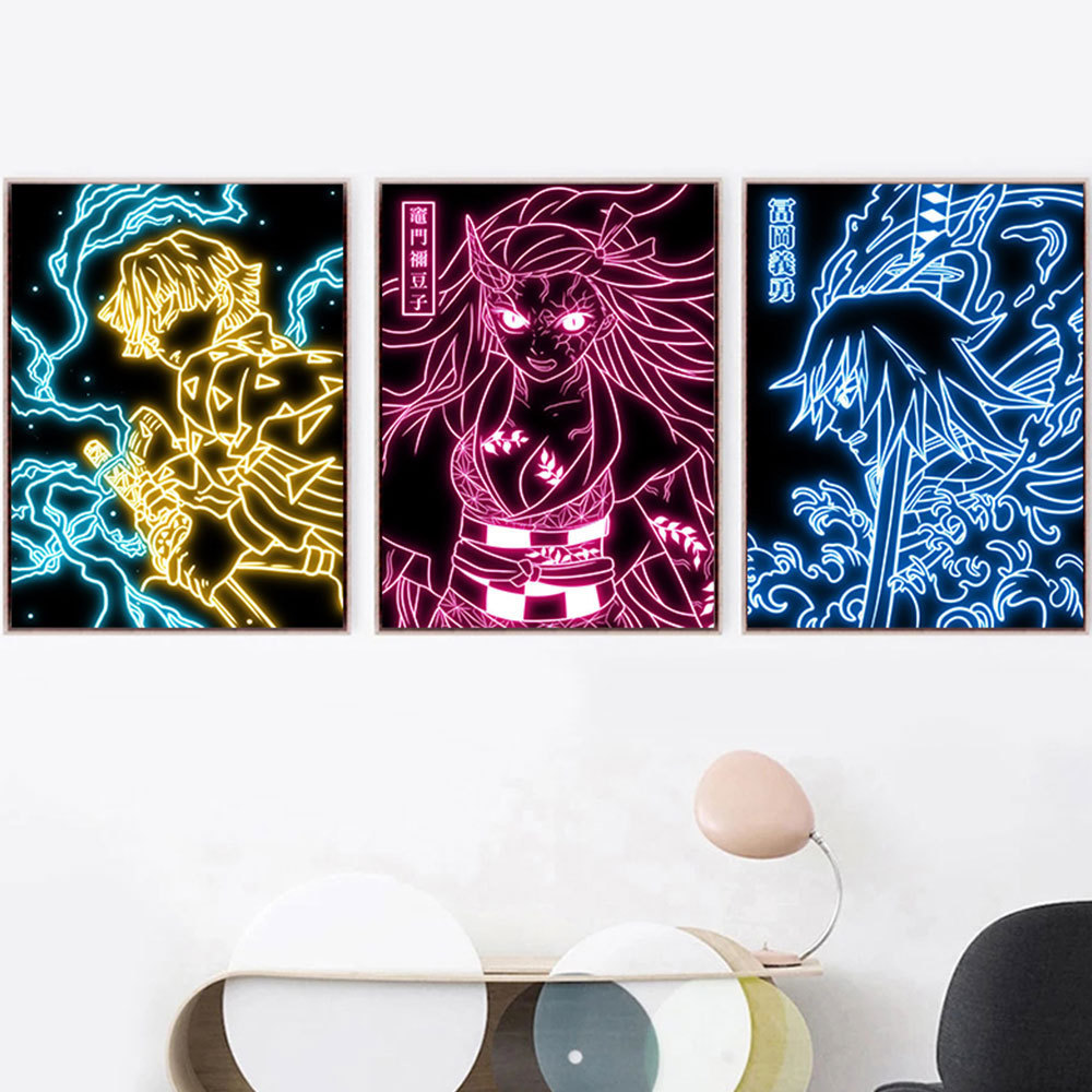 Kids room decor Canvas HD print Neon Anime Figure Poster Wall Art Picture Cuadros Hanging Painting