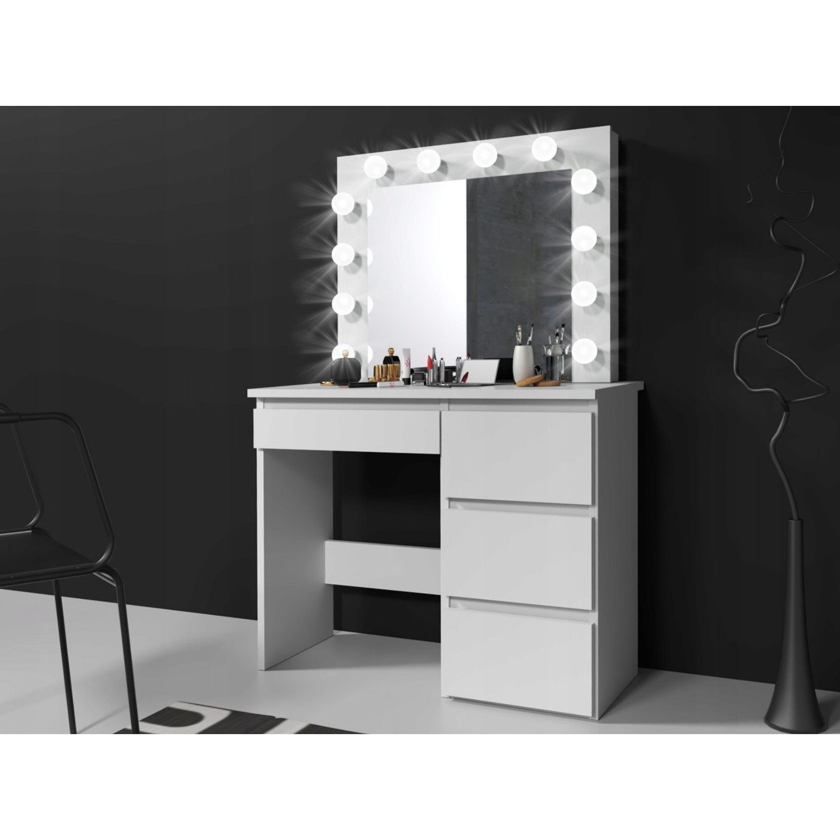 Luxury Hollywood Makeup Vanity Table Set Modern Wooden Dressing Table with LED Light Bulbs and Mirror