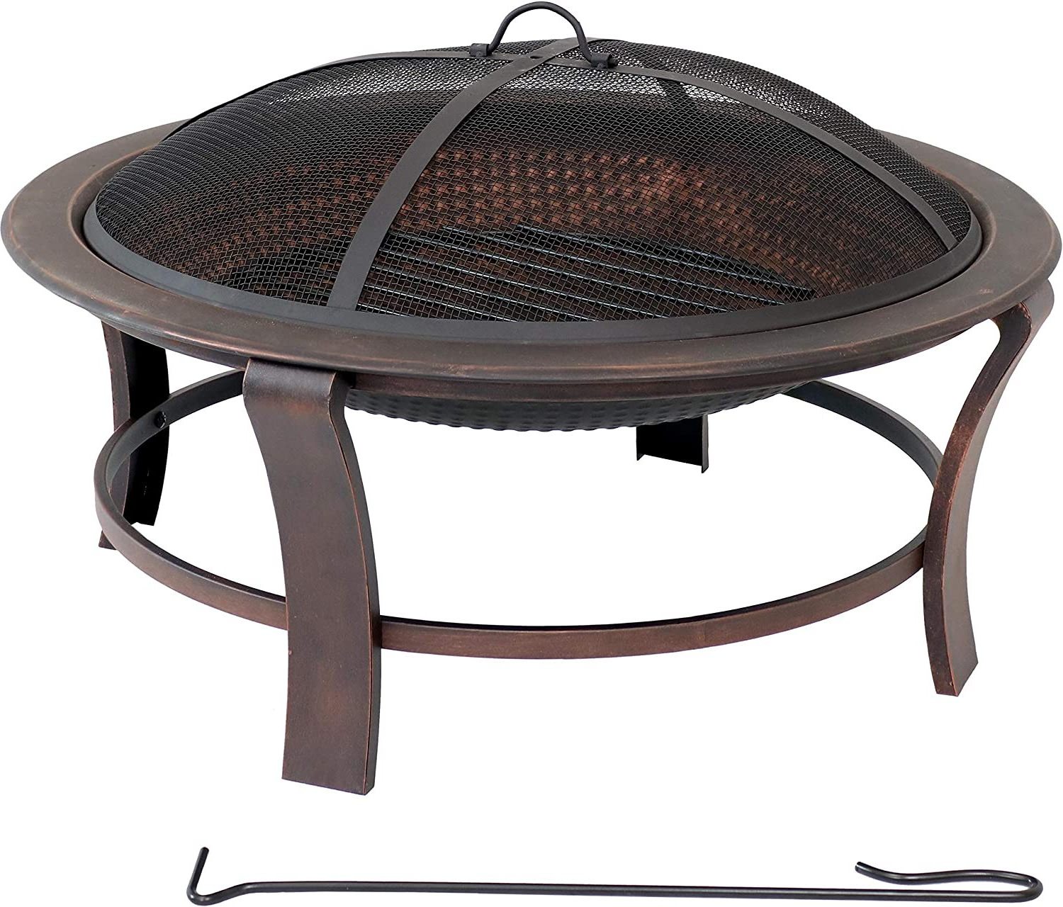 Outdoor Elevated Round Fire Pit Bowl Heating Furnace Wood Burning Stove with Spark Screen,Grate