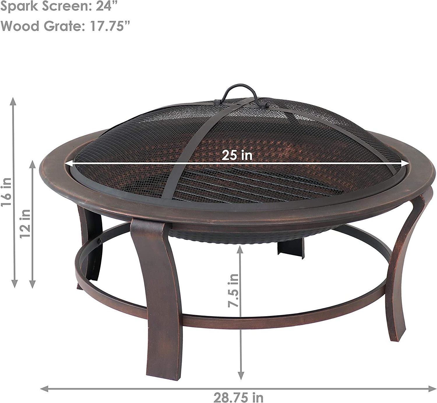 Outdoor Elevated Round Fire Pit Bowl Heating Furnace Wood Burning Stove with Spark Screen,Grate