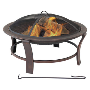 Outdoor Elevated Round Fire Pit Bowl Heating Furnace Wood Burning Stove with Spark Screen,Grate