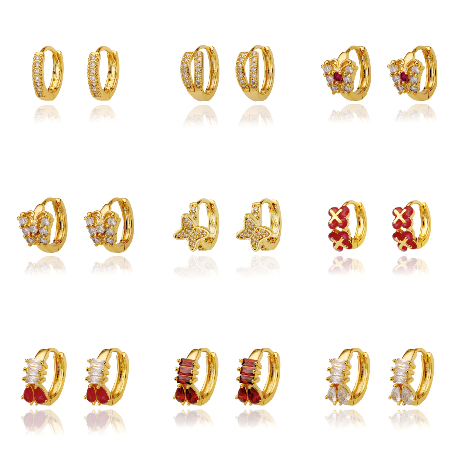 wholesale earrings bulk fashion 18K gold plated huggie hoop cubic zirconia earrings for women