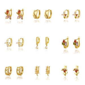 wholesale earrings bulk fashion 18K gold plated huggie hoop cubic zirconia earrings for women