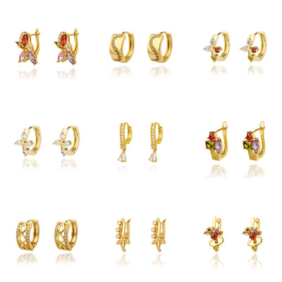 wholesale earrings bulk fashion 18K gold plated huggie hoop cubic zirconia earrings for women