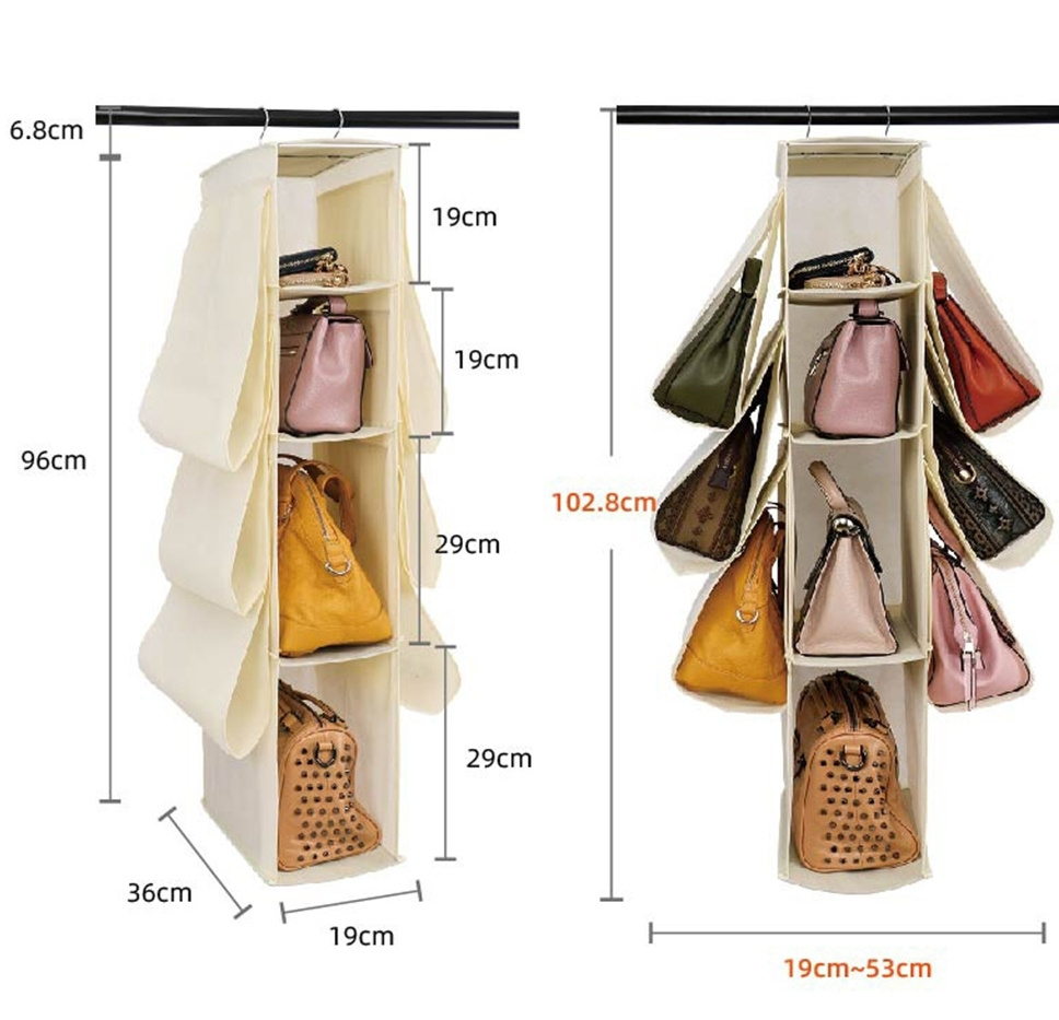 Small Hanging Closet Organizer 10-Shelf Hanging Shelves for Closet with Drawers & Side Pockets for Bedroom or Garment Rack