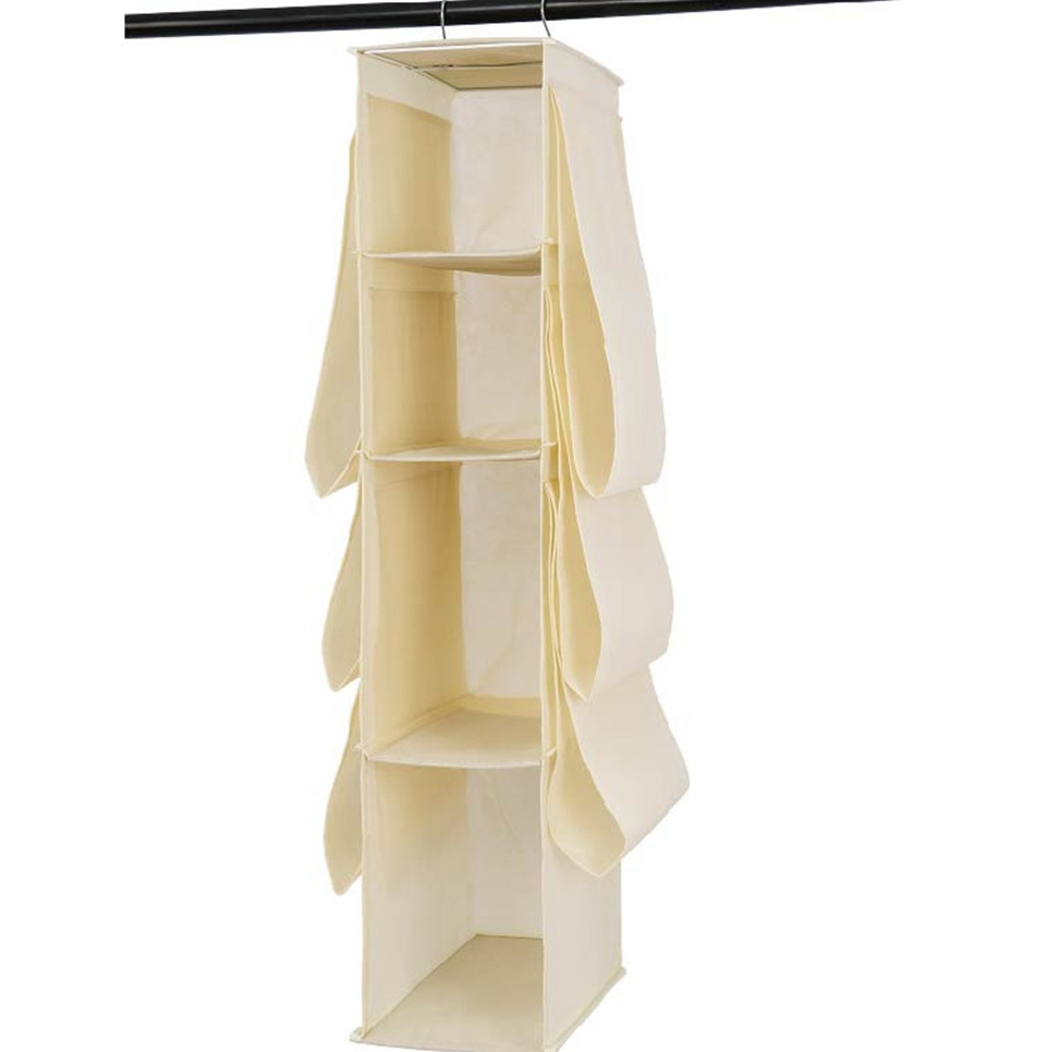 Small Hanging Closet Organizer 10-Shelf Hanging Shelves for Closet with Drawers & Side Pockets for Bedroom or Garment Rack