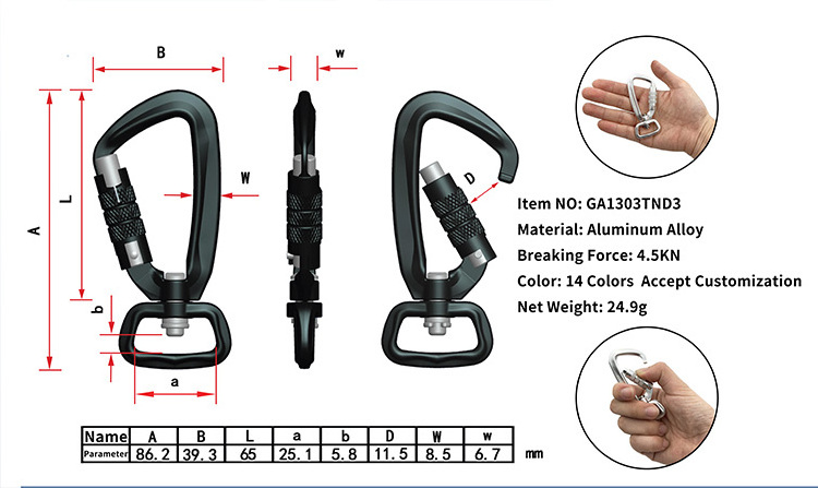 Swivel Screw Lock Carabiner For Dog Pets lightweight rope dog leash with carabiner