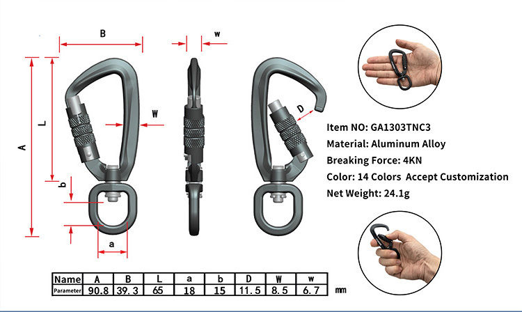 Swivel Screw Lock Carabiner For Dog Pets lightweight rope dog leash with carabiner