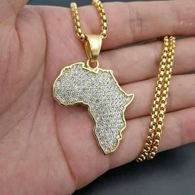 Hot selling rhinestone 18k gold plated stainless steel Africa map crystal necklace