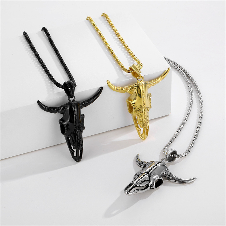 Rock punk jewelry  head pendant 316L stainless steel gold bull head pendant hiphop charm pendants