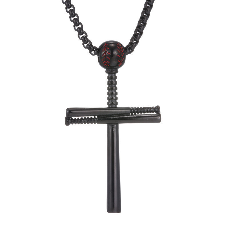 American design mens religious jewelry stainless steel baseball cross pendant necklace with box chains