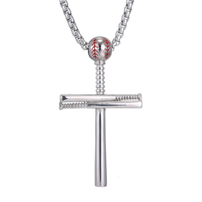 American design mens religious jewelry stainless steel baseball cross pendant necklace with box chains