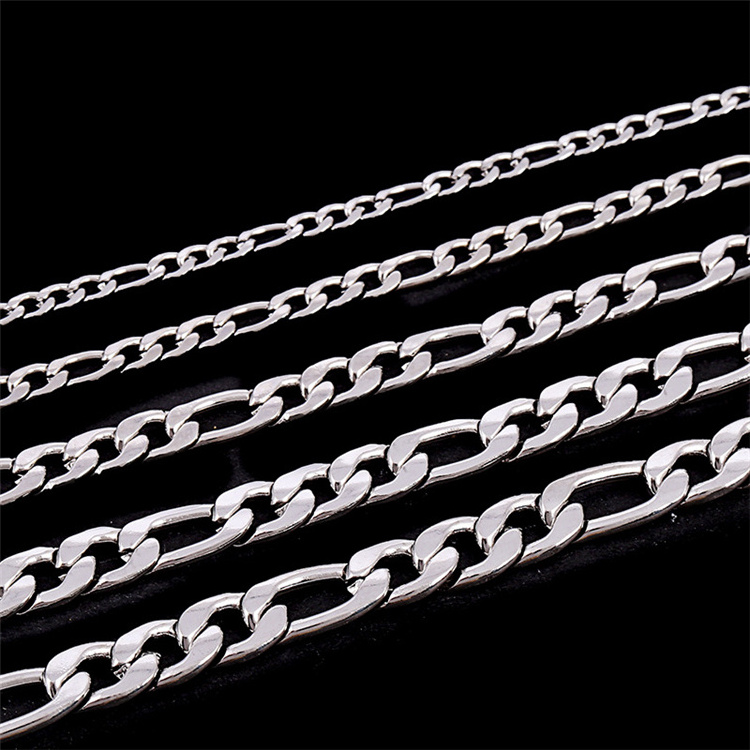 Free sample 316L stainless steel customized silver gold figaro chain for jewelry making