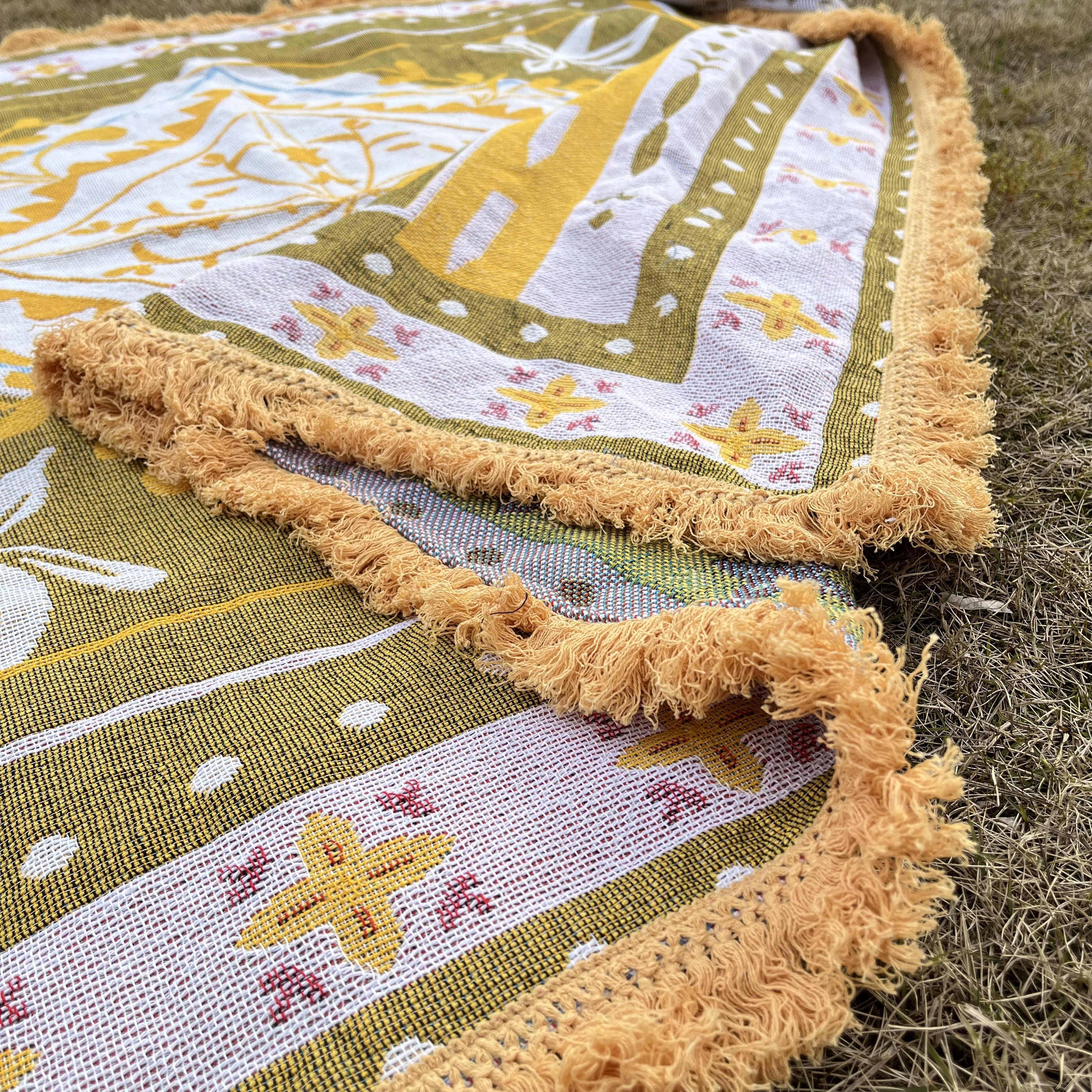 Customized 100% Recycled Cotton Woven Throw Blanket  Outside  Picnic Rugs