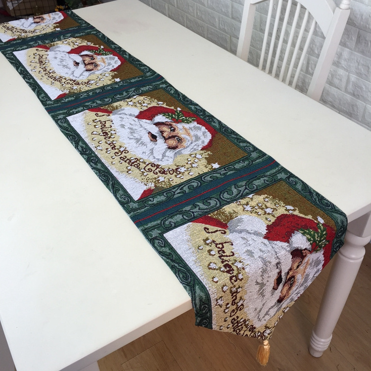 Christmas Xmas home restaurant decor red and green with tassels macrame triangle end tapestry table runner