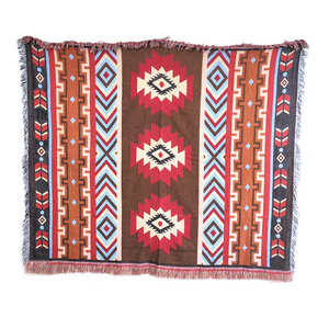 Factory wholesale native american big 50*60"tapestry  blankets print custom 100%cotton throw with logo