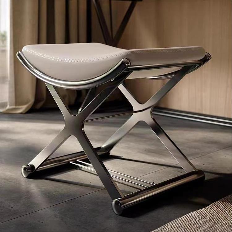 Light luxury stainless steel round stool home living room tea table side stool modern simple creative small stool