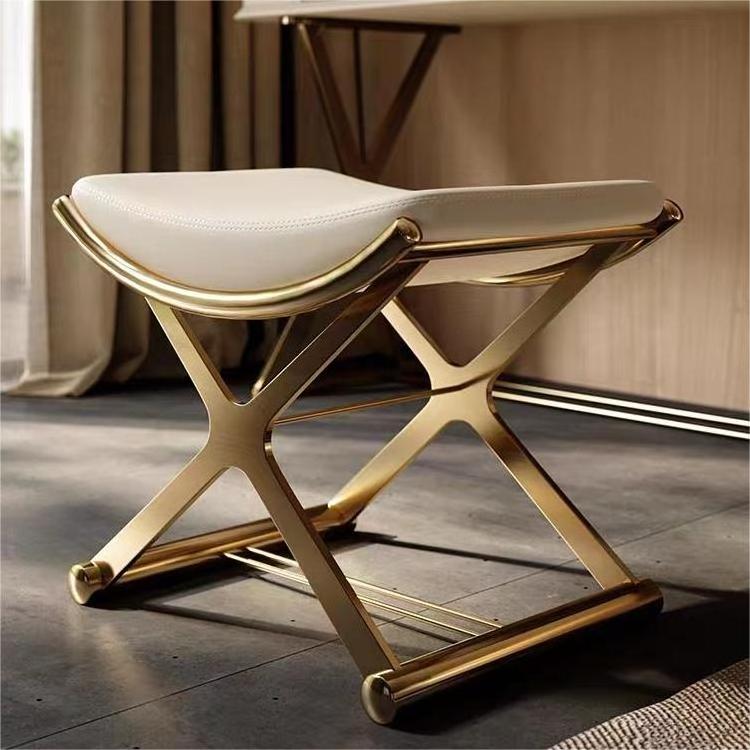 Light luxury stainless steel round stool home living room tea table side stool modern simple creative small stool