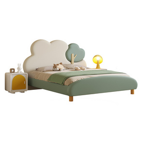 Cute Children Beds Small Tree Shape Leather Bed for Children Furniture Bedroom Sets Kids Bed