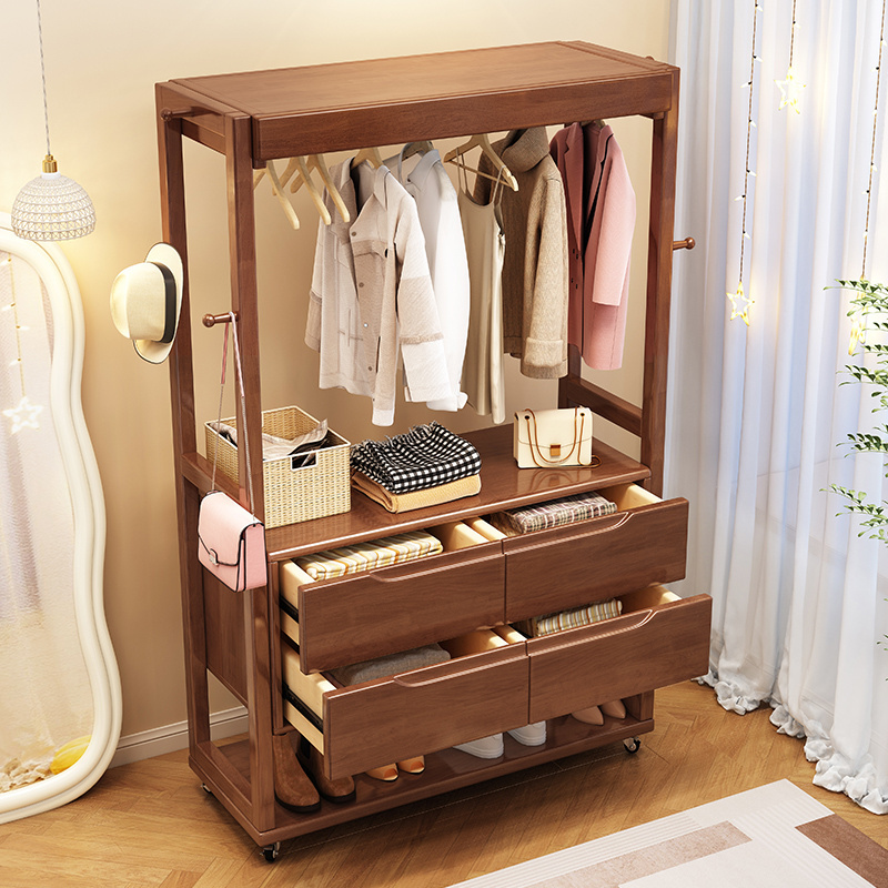 Sample Modern Clothes Hanger Bedroom Furniture Solid Wood Indoor Hangers Style Coat Rack with Storage Cabinet