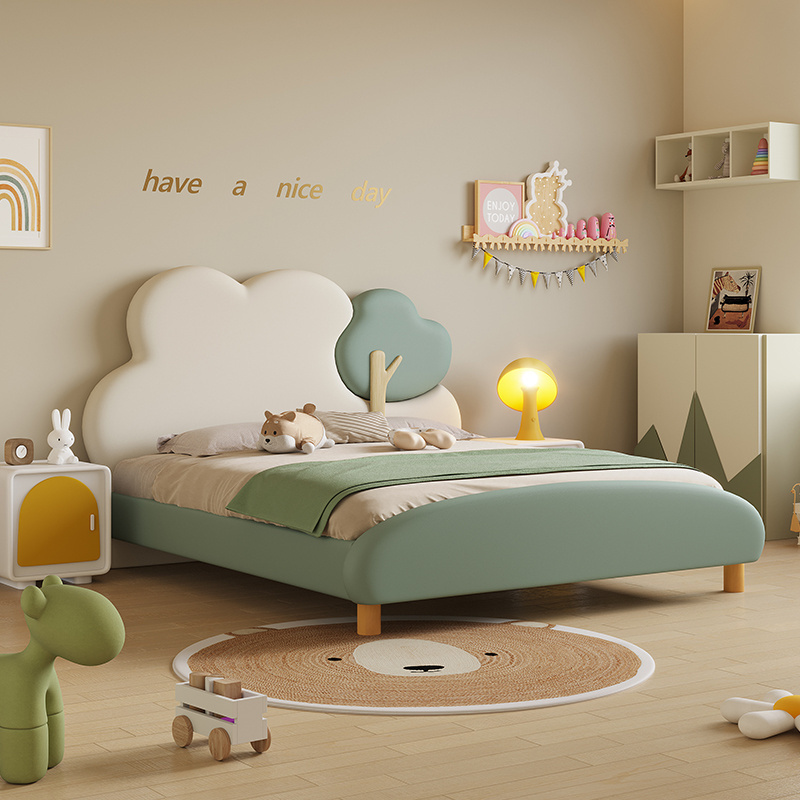 Cute Children Beds Small Tree Shape Leather Bed for Children Furniture Bedroom Sets Kids Bed