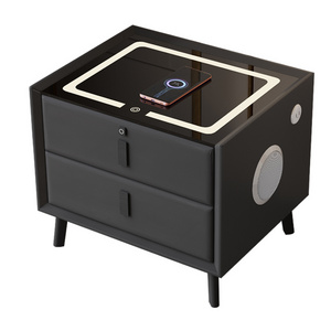 New Modern Nightstand with LED Light Smart Bedside Table with Wireless USB Charging Speaker Fingerprint Lock