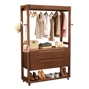 Sample Modern Clothes Hanger Bedroom Furniture Solid Wood Indoor Hangers Style Coat Rack with Storage Cabinet