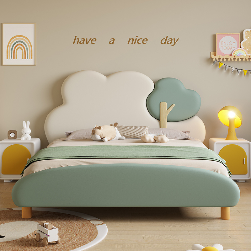 Cute Children Beds Small Tree Shape Leather Bed for Children Furniture Bedroom Sets Kids Bed