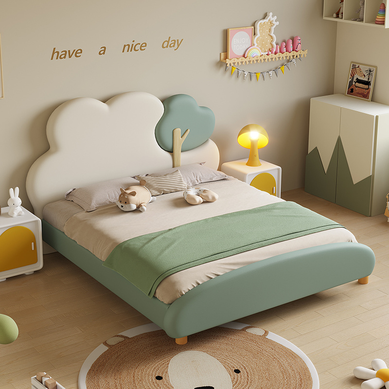 Cute Children Beds Small Tree Shape Leather Bed for Children Furniture Bedroom Sets Kids Bed