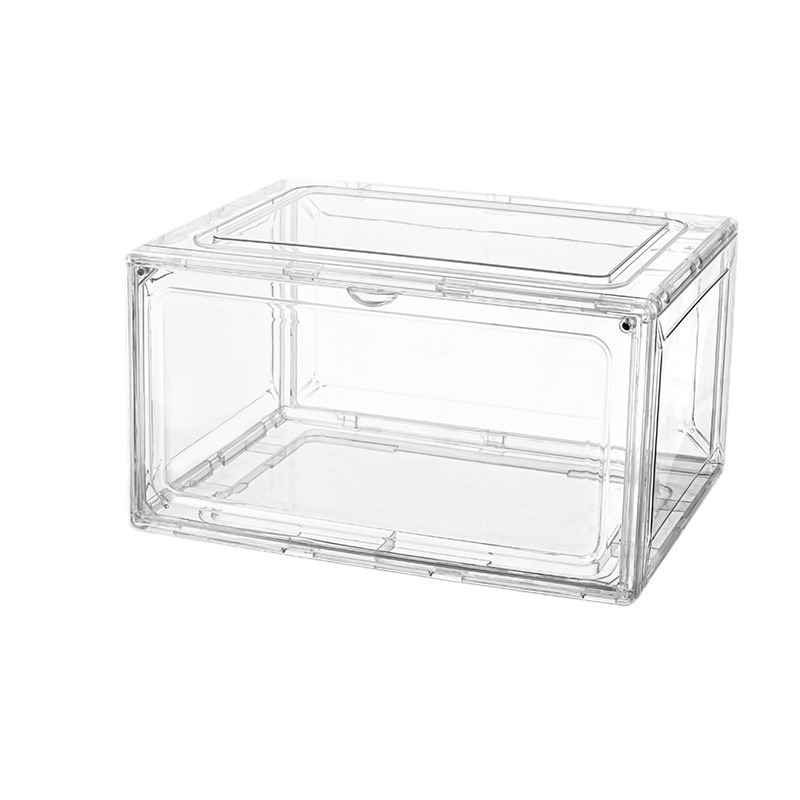 Shoes Box Plastic Storage Transparent Wholesale Acrylic Stackable Shoe Box Storage Organizer Clear Drop side Magnetic Shoes Box