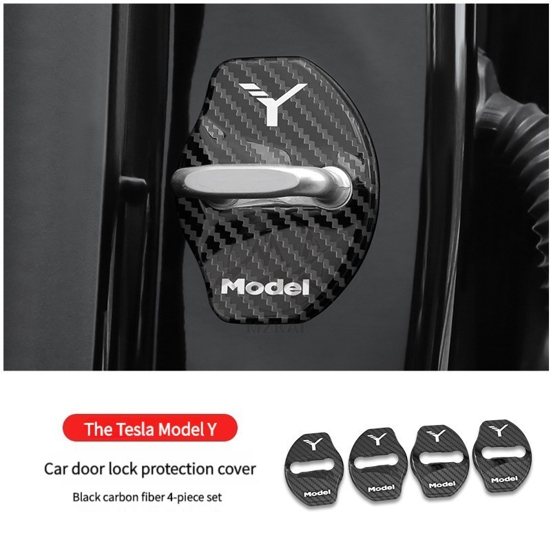 Stainless Steel aluminum Car accessories parts Carbon fiber black for tesla model y model 3 door lock cover protection