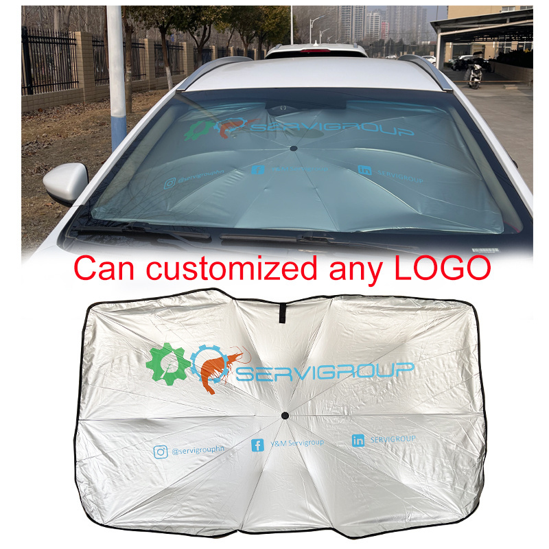 Factory wholesale car accessories Custom LOGO  sun shade UPF 50+ Foldable car window windshield sunshade umbrella