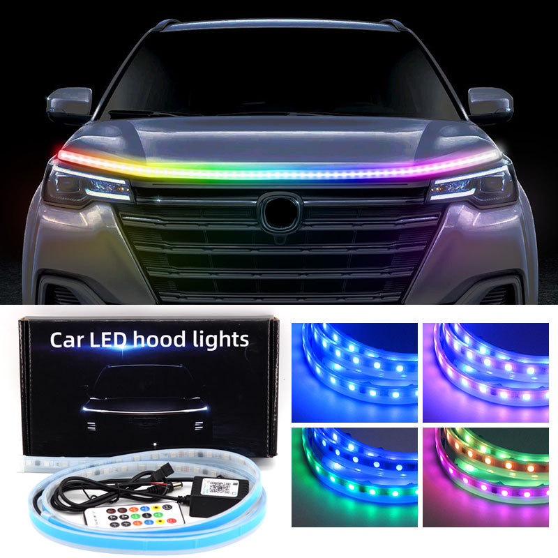 12V hood light strip DRL Dynamic Turn signal light white switch back to dynamic scan start Led car hood light strip