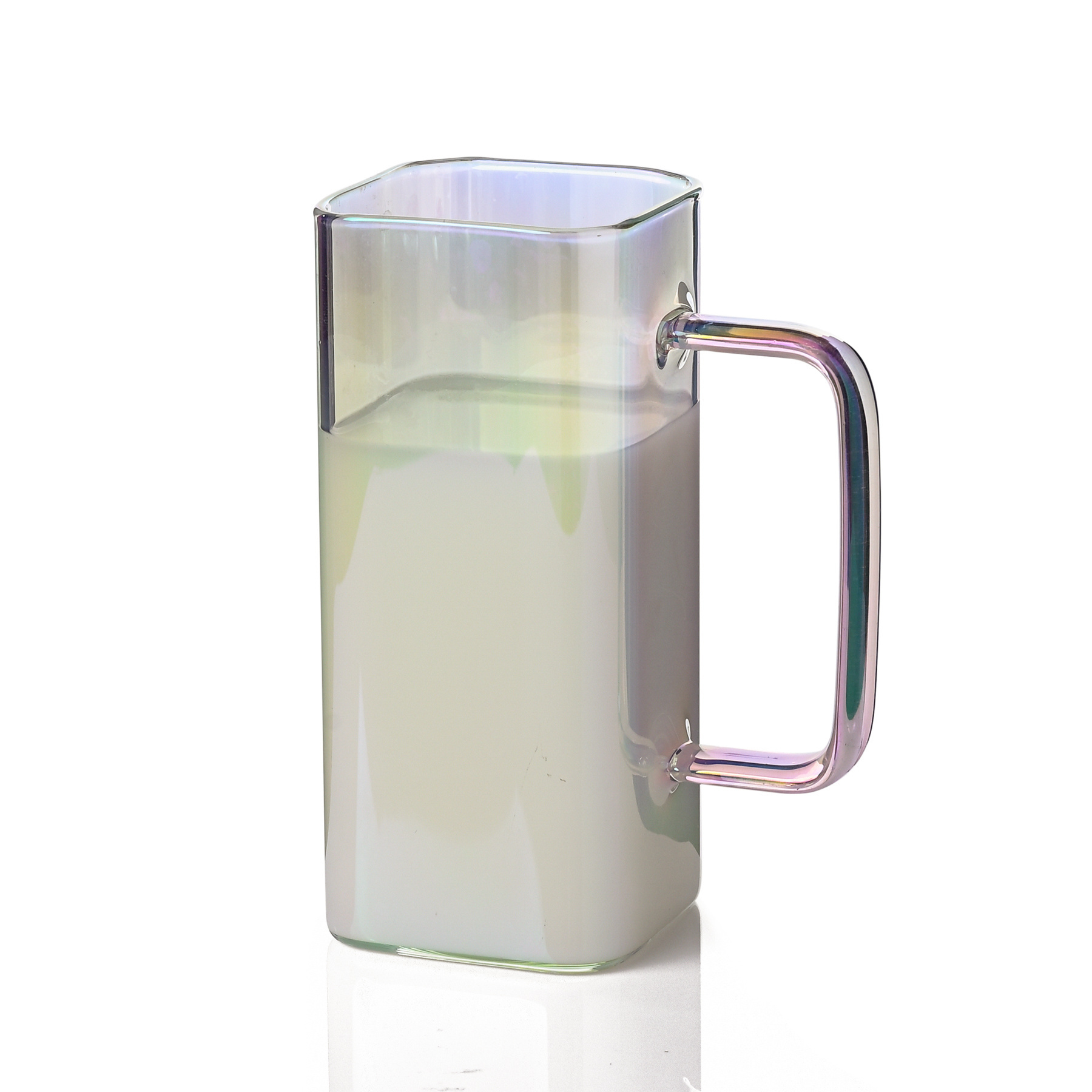 380ml Square colored handle glass high borosilicate glass juice drink coffee cup Household glass milk single layer cup