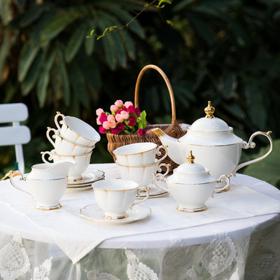 European royal classical bone china tea pot set with tray luxury golden white arabic porcelain coffee cup set with sugar jar