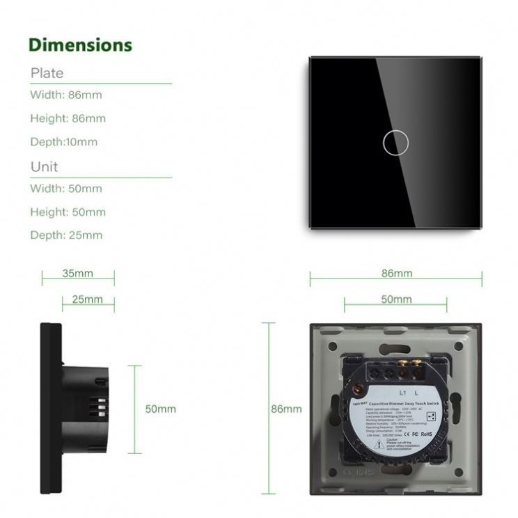 UK/EU Standard Glass Panel 1 Gang 2 Way Wall Electrical Touch Dimmer  Energy Saving Interruptor Light Switch