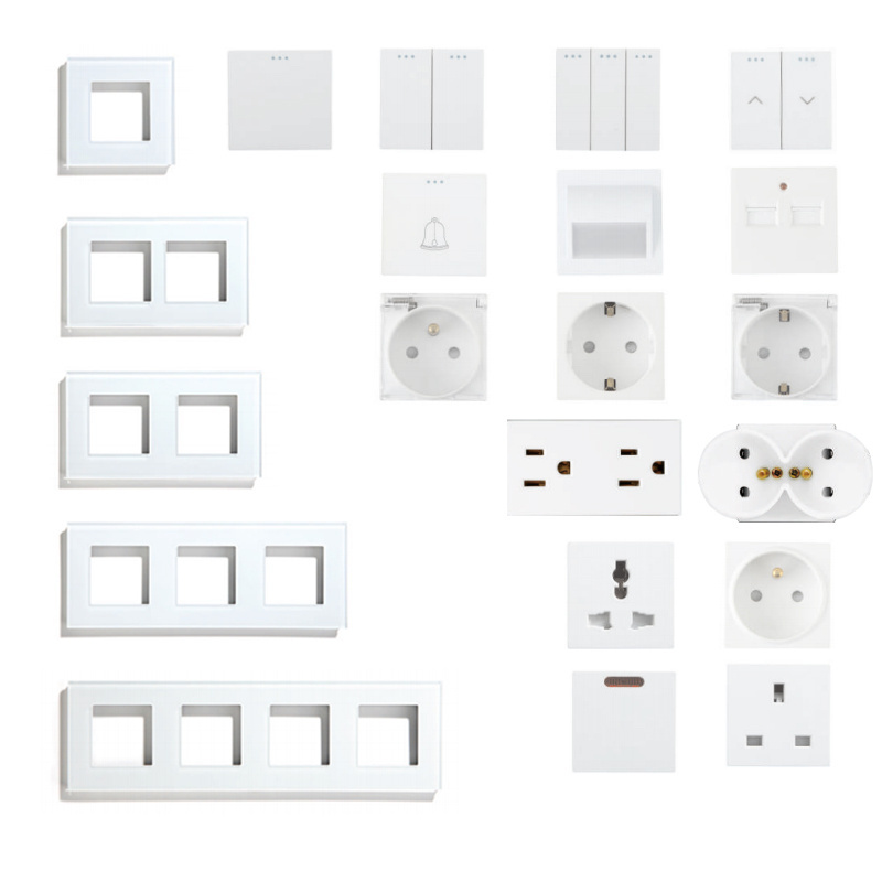 mvava oem eu/uk 86/118 electrical crystal panel aluminum panel modular diy power touch light wall switches and sockets