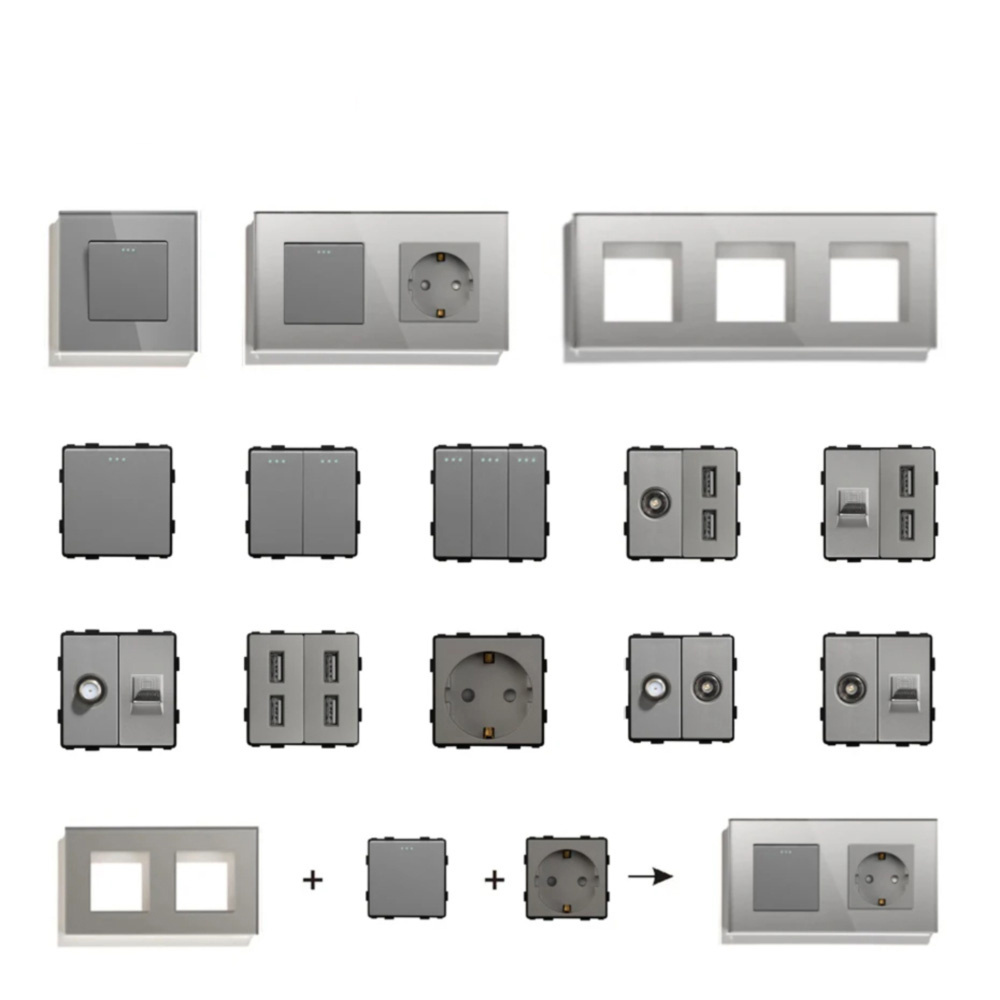 Mvava CE Two Gang Eu Fr Glass Wall Socket Electric Outlet Zigbee Tuya Smart Wifi Touch Wall Switches And Socket With Neon