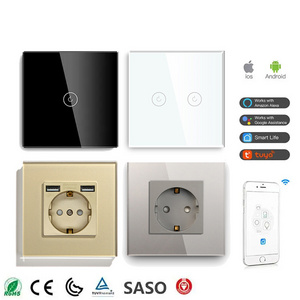 Mvava CE Two Gang Eu Fr Glass Wall Socket Electric Outlet Zigbee Tuya Smart Wifi Touch Wall Switches And Socket With Neon