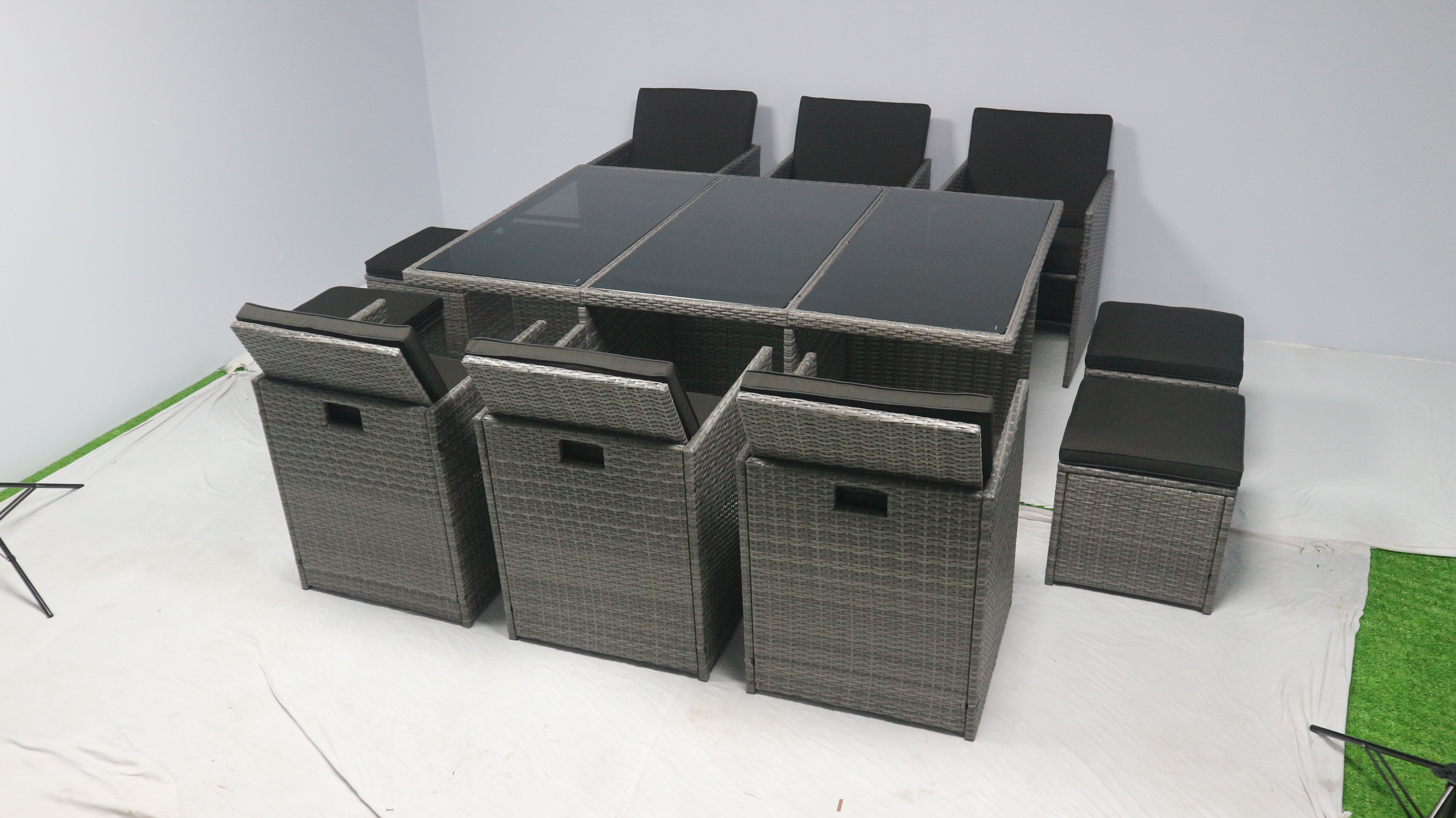 HIGH QUALITY CHEAP PRICE PE RATTAN WICKER GARDEN FURNITURE  CUBE 4+6 SEATER WITH TABLE