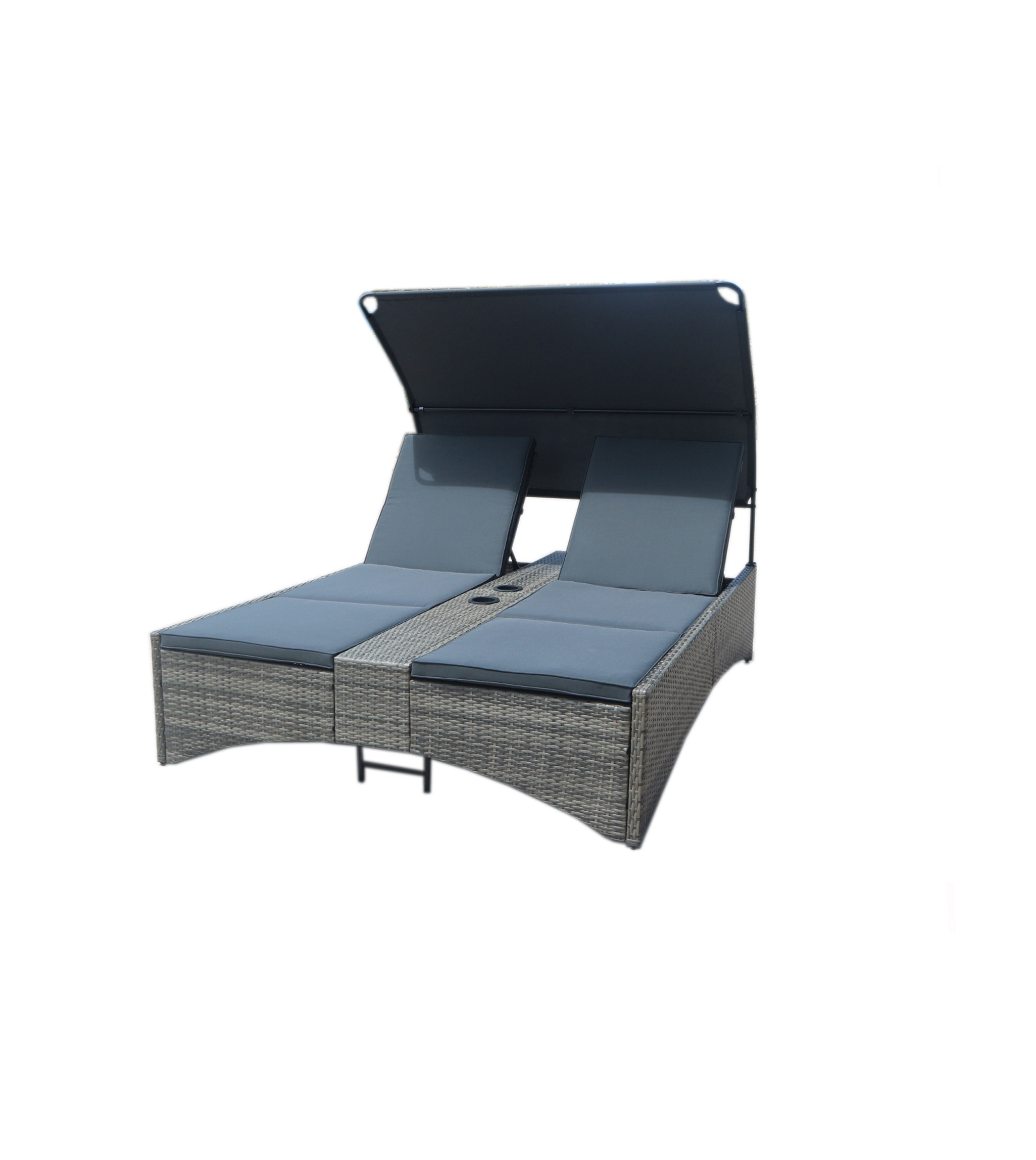 HIGH QUALITY CHEAP PRICE PE RATTAN WICKER GARDEN FURNITURE  DOUBLE  SUNBED WITH COVER