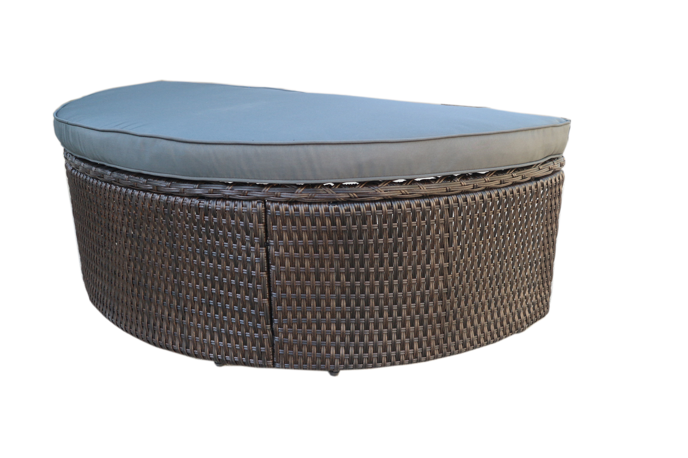 HIGH QUALITY CHEAP PRICE PE RATTAN WICKER GARDEN FURNITURE  DOUBLE CHAIR AND HALF MOON STOOL